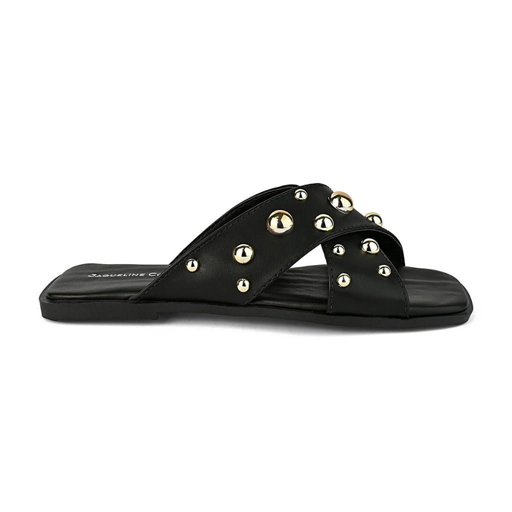 Sandalia Rasteira Flat Confortavel Moderna Enfeite Bottons Casual Dia a Dia Hope Shoes